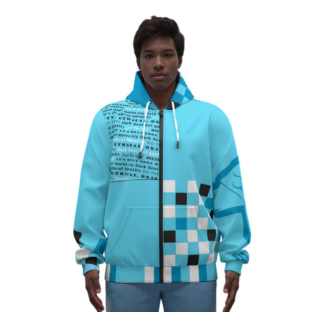 Cotton Street-Style Zip-Up Hoodie in Turquoise Blue